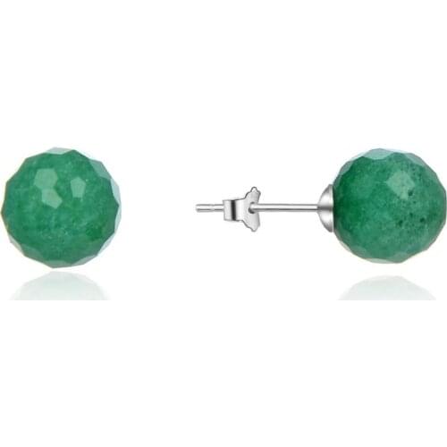 Beritafon 925 Sterling Silver Green Jade Gemstones Stud Earring for Women or Girls