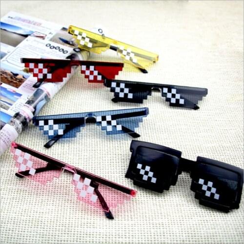 Thug Life Mosaic Glasses Sunglasses Men Women 6-8 Bit Coding Pixel Trendy Cool Super Party Funny Vintage Shades Eyewear