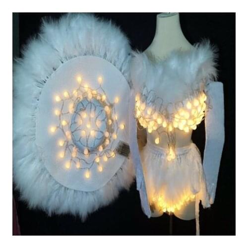 White feather led lumious stage costume Singer dancer women gogo show party wear