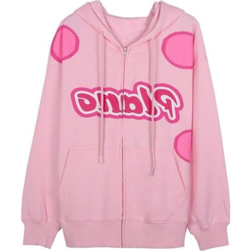 Oversized Hoodies Womens Street Vintage Pink Letter Hooded Zip Drawstring Hoodies Streetwear Womens Moletom худи оверсайз