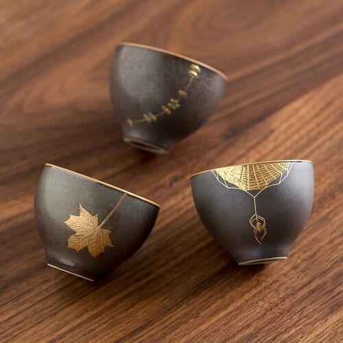 High-quality retro rust-glazed gold ceramic cup Kung Fu tea set single cup Chinese tea mug A warm gift for relatives and friends