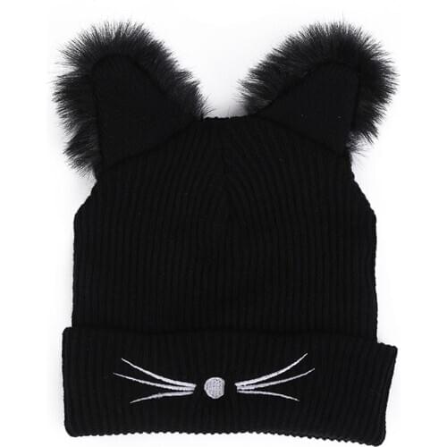 Funny Cat Ear Design Hat Winter Knit Cap Warm Winter Autumn Cap for Women Cap Solid Color Knitted Hat Cap