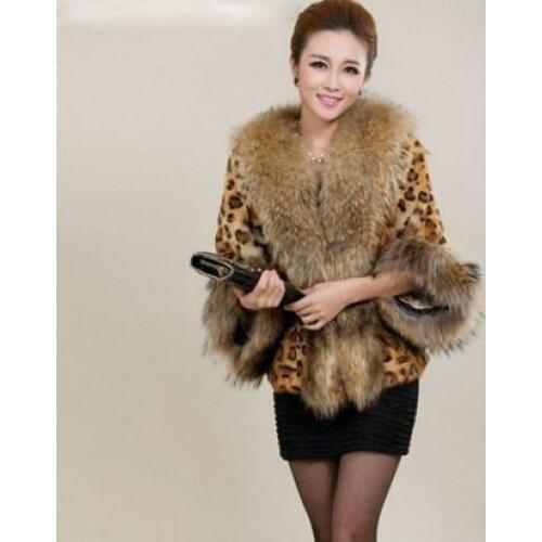 Womens Leopard Print Big Fur Collar Jackets Short Section Winter Autumn Female Fake Fur Coats Large Size Faux Fur Clothes K824