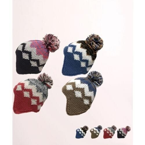 Dome Knitted Bomber Hats With Fluffy Ball Women Autumn Winter Windproof Earflap Caps Street Plush Warm Hat 4 vColors All Match