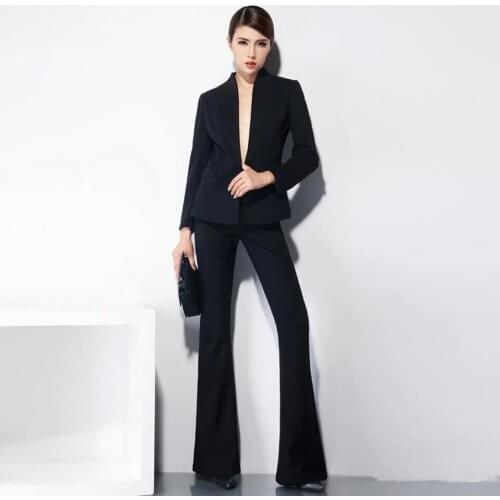 Black Custom Made Autumn Bussiness Formal Elegant Women Suit Set Blazers Pants Office Suits Ladies Pants Suits Trouser Suits