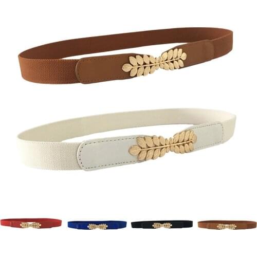 Womens Leaf Elastic Belt Solid Color Elegant Chic Cummerbunds Thin Stretch Wrap Buckle Waist Belt For Dress Accessories