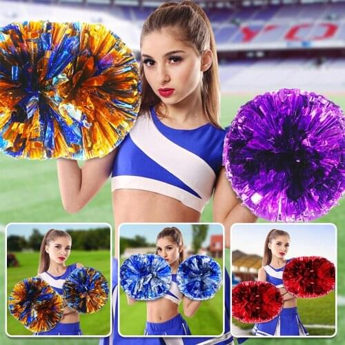 1 Pc Colorfast Metallic Cheerleader Pom Poms Ring Cheerleading Pompoms Cheer Pom Majorettes Hand Flower Aerobics Balls Sports