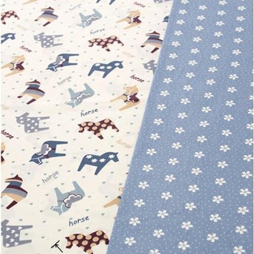 100% Cotton viaPhil Brand cartoon horse blue/white floral Printed Fabric Floral Fabric Patchwork Cloth Dress Home Decor 50x160cm