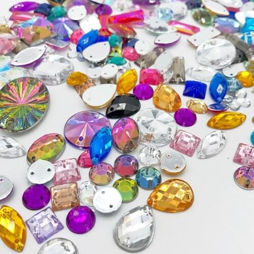 100pcs Mix Shape Size Glass Crystal Sew On Rhinestones Apparel Wedding Dress Bags Shoes Sewing Accessories DIY Crafts