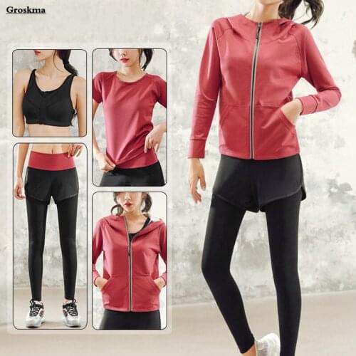 2021 Women Sauna Suit Plus Size 4 Piece Set Sweating Clothing Fitness Gym Training Running Sportswear Coats+Bra+T Shirt+Pants