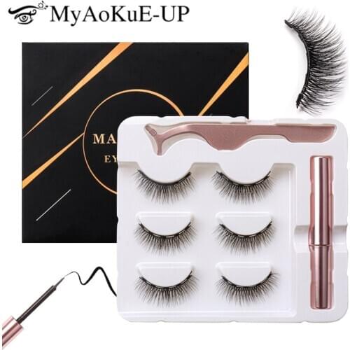 3D Magnetic Eyelashes Mink False Lashes Make Up Eyeliner Waterproof Liquid Tweezers Set Lasting Handmade Eyelash Makeup Tools