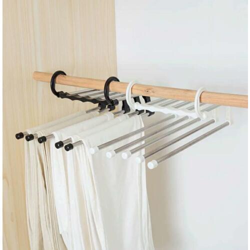 5-In-1 Clothes Hangers Creative Stainless Steel Magic Hanger Pants Rack Shelf Multi-functional Wardrobe Space-Saving Organizer