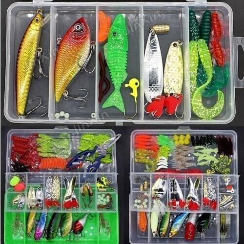 Free Shipping Artificial Soft Fishing Lure Kit Jig Head Hook Worm Baits Set Sequins Ray Frog Shrimp YU089-1