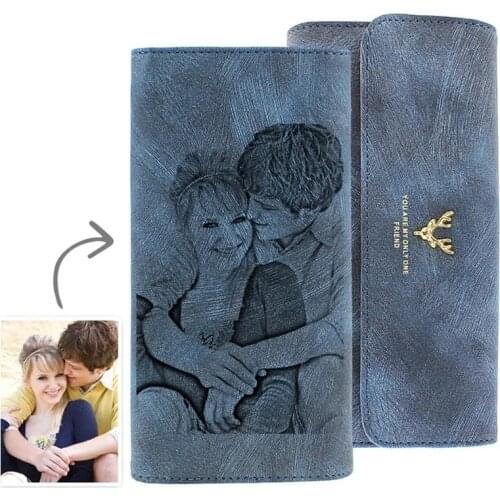 Custom Picture Engraving Wallet Womens Photos Engraved Trifold Photo Wallet Long Section Hand Customize Mothers day gift