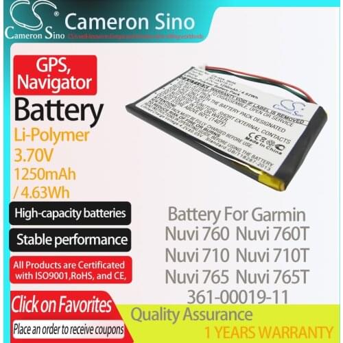 CameronSino Battery for Garmin Nuvi 760 Nuvi 760T Nuvi 710 Nuvi 710T Nuvi 765 fits Garmin 361-00019-11 GPS,Navigator battery