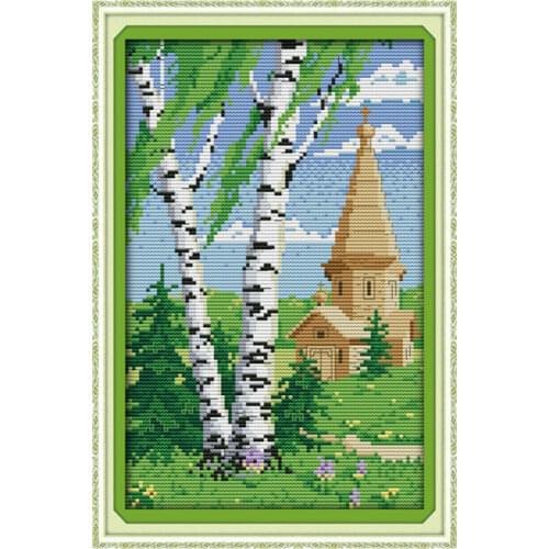 Cypress spring scenery cross stitch kit plant green tree 14ct 11ct count print canvas embroidery DIY handmade needlework plus