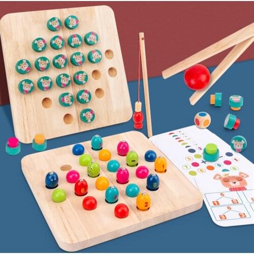 Wooden Toys Fishing Memory Chess Clip Beads Three In One Arithmetic Game Exercise Baby Hand Eye Coordination Baby Montessori Toy
