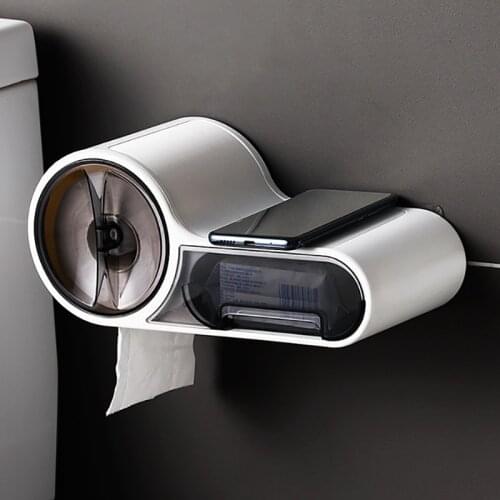 Bathroom Toilet Paper Holder Paper Tissue Box Plastic Toilet Dispenser Wall Mounted Roll Paper Storage Box Free Punching