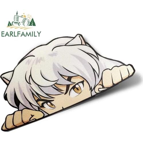 EARLFAMILY 13cm x 7cm Cartoon Anime Inuyasha Peeker Big Head Vinyl Car Sticker JDM Rear Windshield Trunk Peek Decals Car Styling