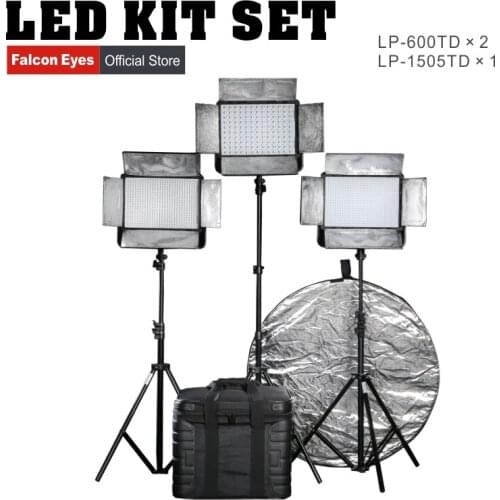 Falconeyes 36W LED Studio Light With LCD Screen LP-600TD*2+75W Professional Video Light LP-1505TD Photography Equipment Kit Set