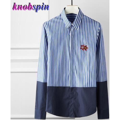 Classic Striped Patchwork Shirt Men 2019 New Slim long sleeve Chemise homme Five-star Embroidery Cotton shirts for men Plus size