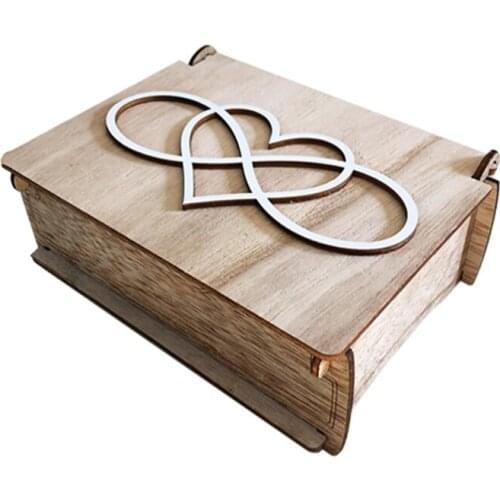 Coffee Wooden Wedding Guest Book Picture Frame Personalized Alternative Drop Top Sign Box with 80Pcs Hearts Party Decor