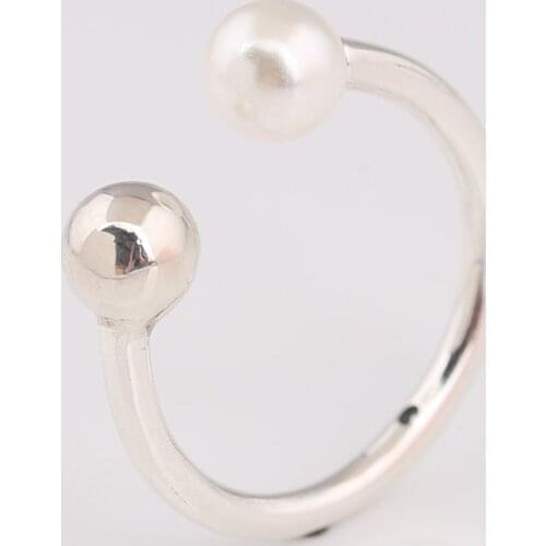 Authentic S925 Contemporary Pearl Open Ring For Women Wedding Party Gift fit Lady Fine Jewelry