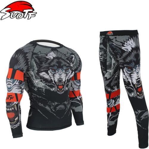 Boxing Set Compression Jersey & Pants 3D Wolf Printing Rashguard KickBoxing Tight Long T-Shirts Trousers Muay Thai MMA Fightwear