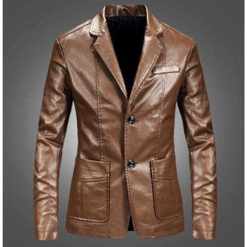 Faux Leather Suit Homme Costume 2021 Pu Leather Blazers Men Casual Mens Suit Jacket Casual Slim Motorcycle