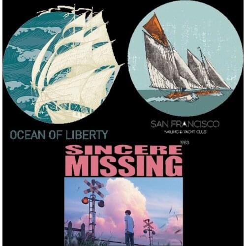 Round nautical sail Japanese anime Iron on Patches For DIY Sailboat Heat Transfer Clothes T-shirt Thermal transfer stickers