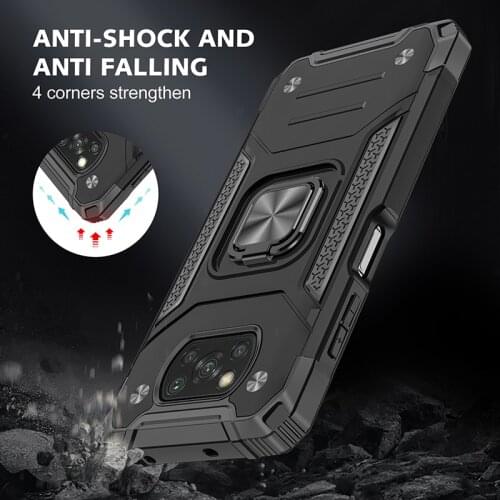 Magnetic Metal Finger Ring Stand Holder Shockproof Case For Xiaomi POCO X3 NFC Armor Drop Protective Back Cover For Poco X3 Pro