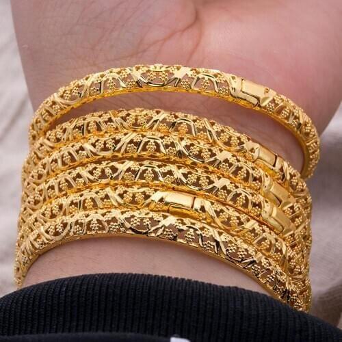 6Pcs/lot Dubai Fashion Gold color Bangles African Bridal Wedding Gifts Party For Women Girls Bracelets Jewelry wholesale