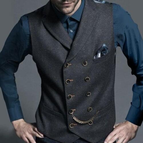 2021 mens new brand Europe and the United States double breasted cardigan Lapel slim solid color vest man