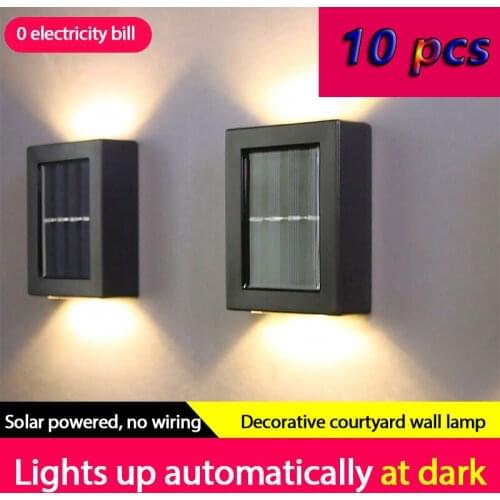 2021 10Pcs Solar Wall Lamp Outdoor Garden Warm Light Household Waterproof Wall Lamp Light Up Down Garden Decorative Wall Lamp