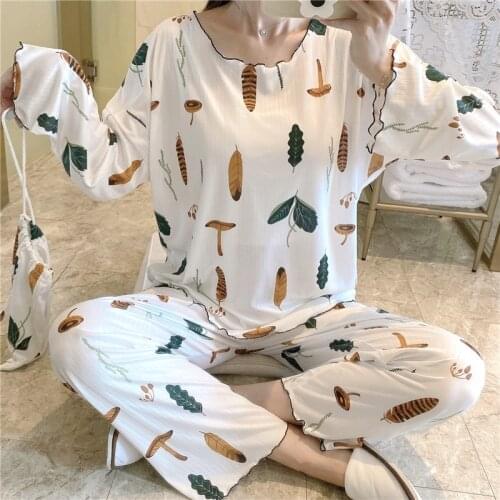 Pajamas for Women Pajamas Sets Autumn New Pyjamas Long Sleeve Trousers Casual Cartoon Print Sleepwear Pantsuits Home Clothes