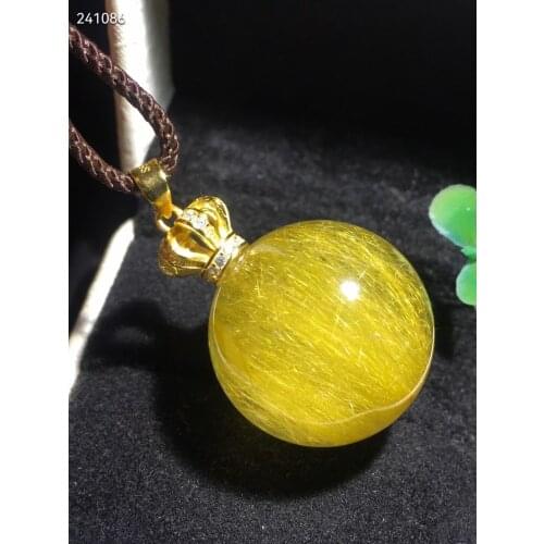 Genuine Natural Gold Rutilated Quartz Pendant Brazil 23mm Wealthy Round Sphere Ball Men Women Jewelry AAAAAA