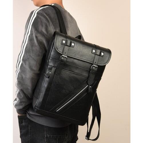 Men Large Capacity Backpack Soft PU Leather Male Tooling Casual Travel Computer Backpacks