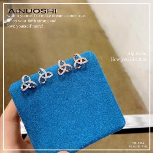 AINUOSHI Fashion Wrap Stud Earrings S925 Sterling Silver Cubic Zircon Earrings Korean Womens jewelry Arete boucle d'oreille