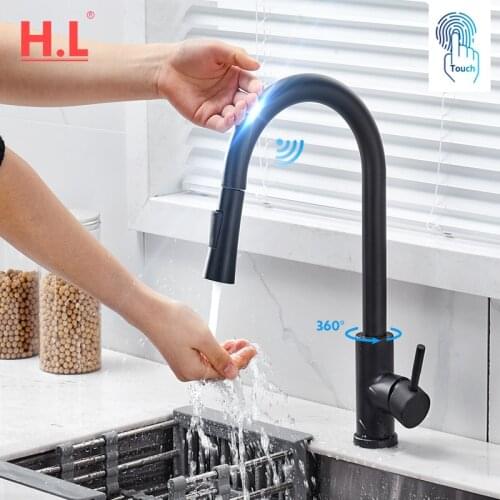 Smart Touch Kitchen Faucet Poll Out Sensor Faucets Black/Nickel 360 Rotation Crane 2 Outlet Rotate Touch Water Mixer Sink Taps