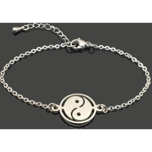 TaiJi Charm Stainless Steel Chain Bracelet High Quality Stainless Steel YinYang TaiJi Pendant Chain Bracelet For Women Girls
