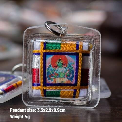 Tibetan Tangka Green Tara Buddhism Keychains Small Pendats Pocket Fengshui Key Chain Buddhist Decoration