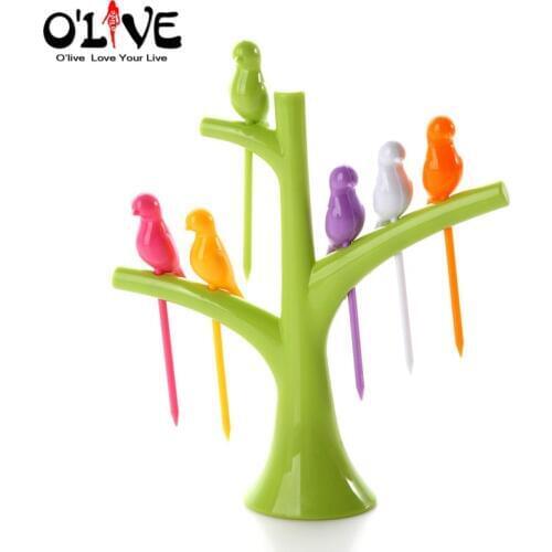 Animal fruit forks Birdie Fruit Fork Snack Dessert Fork Toothpick Fruit Tool Cartoon Party Fork Tableware Dinnerware Set D5