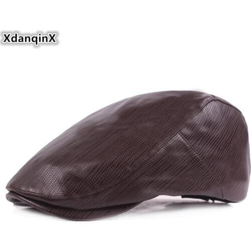 XdanqinX 2019 Autumn Mens PU Leather Cap Simple Berets Elegant Womens Faux Leather Hat Adjustable Size Couple Hat Snapback Cap