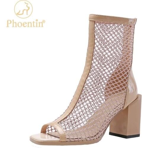 Phoentin Peep Toe Mesh Hollow Out Breathable Single Shoes Women High Heels Cool Summer Ankle Boots Fashion Tide Sandals FT1618
