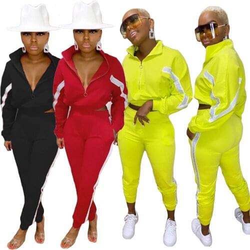 Adogirl 2020 Autumn Women Sport Suit Long Sleeve Zipper Jackets Sweatpant Suit Tracksuits Casual Striped Patchwork Women Set