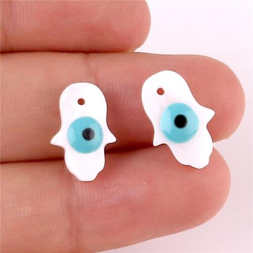 10x Hamsa Hand Natural Shell Loose Beads Enamel Blue Evil Eye Puka Cowrie Shell Beads for DIY Bracelet Jewelry Making 23169