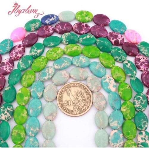10x14mm Oval Sea Sediment Imperial Jaspers Stone Spacer Beads for Women Men DIY Accessorie Necklace Bracelet Jewelry Making 15"