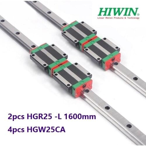 2pcs origial Hiwin rail HGR25 -L 1600mm + 4pcs HGW25CA HGW25CC flange carriage blocks for cnc router