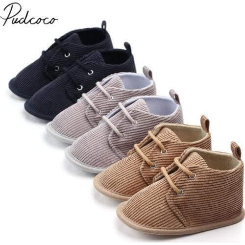 2019 Baby First Walkers Toddler Baby Boys Ribbed Solid Soft Sole Crib Shoes Sneakers Size Newborn to 18 Months
