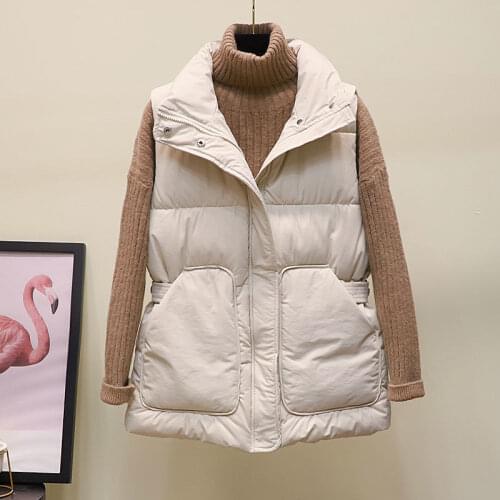 2021 Womens Down Cotton Body Warm Vest Coat Winter New Ladies Casual Waistcoat Female Sleeveless Long Vest Jacket Slim